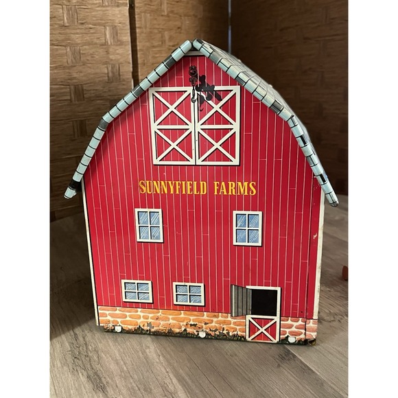 Vintage Ohio Art Tin Litho Sunnyfield Farms Barn Silo Animals Tractor - Farm Set - Picture 7 of 9